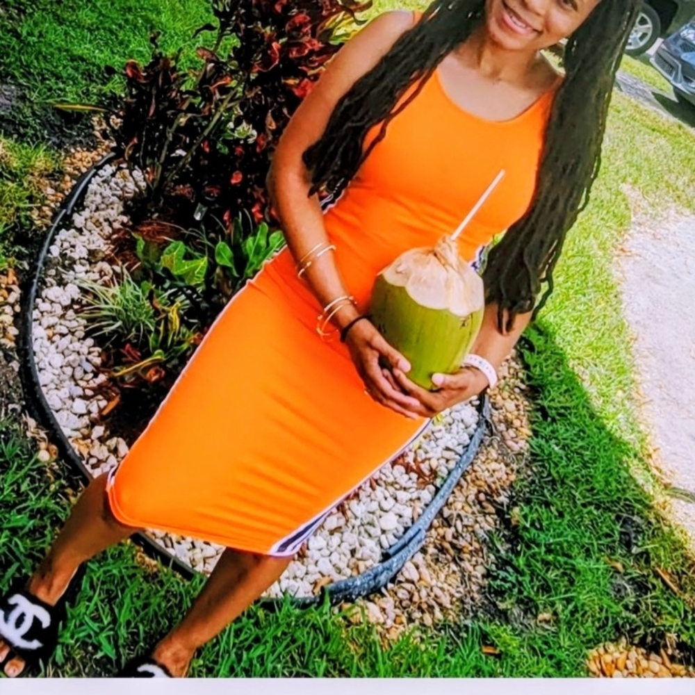 New York & Company Bright Orange Midi Dress